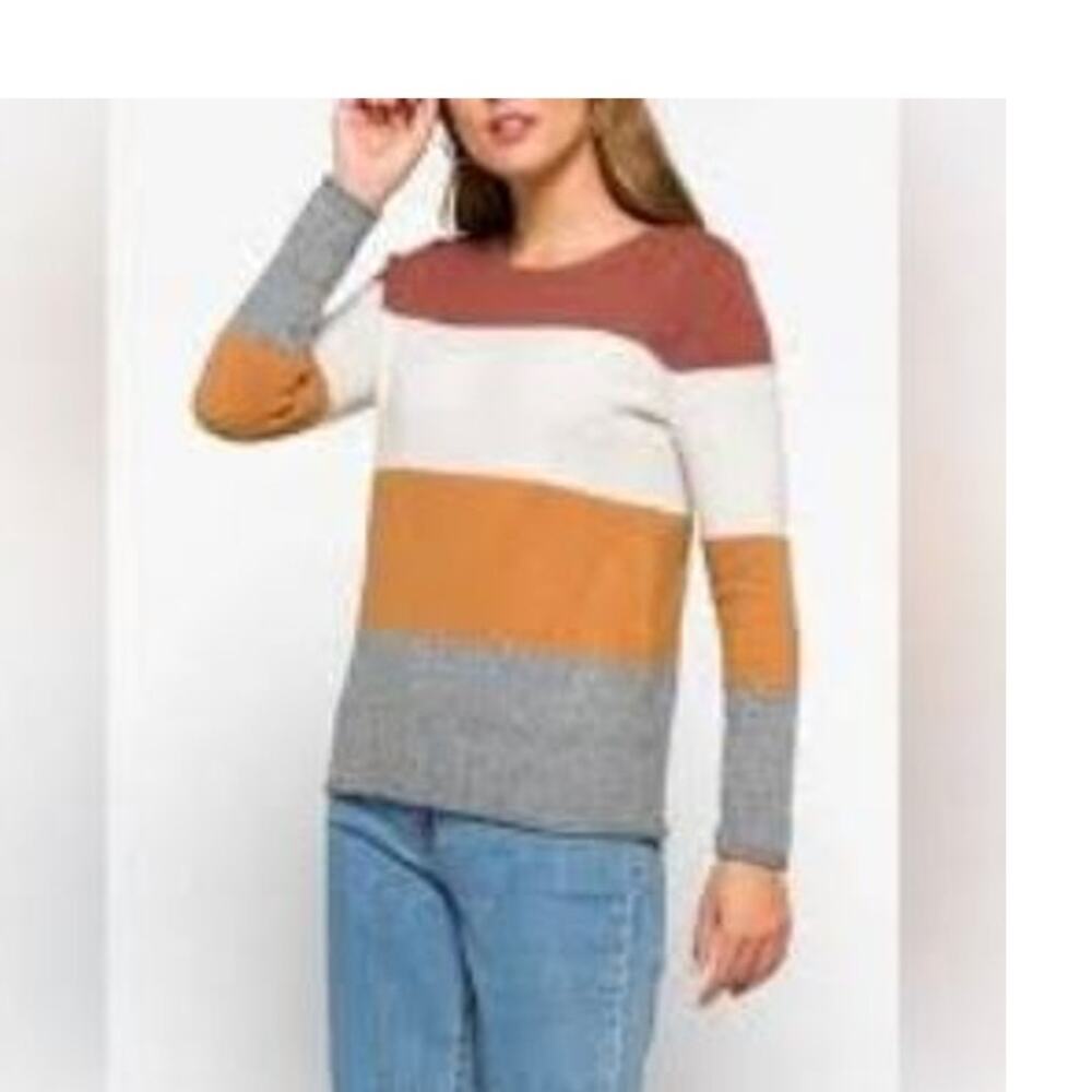 Pinque Womens Striped Pullover Crew Neck Sweater Long Sleeve Size XL Multicolor‎